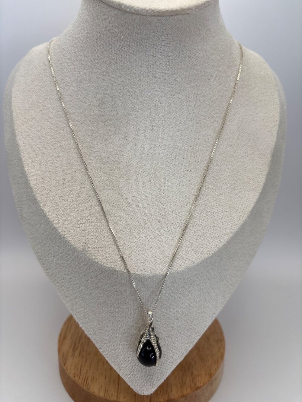 Vintage Gothic Talon Claw Black Onyx Ball 925 Sterling Silver 18" Necklace